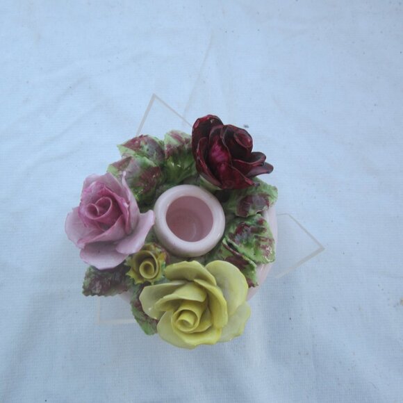 VTG ROYAL ADDERLY FLORAL TAPER HOLDER, BONE CHINA 3D DECOR - Picture 6 of 7